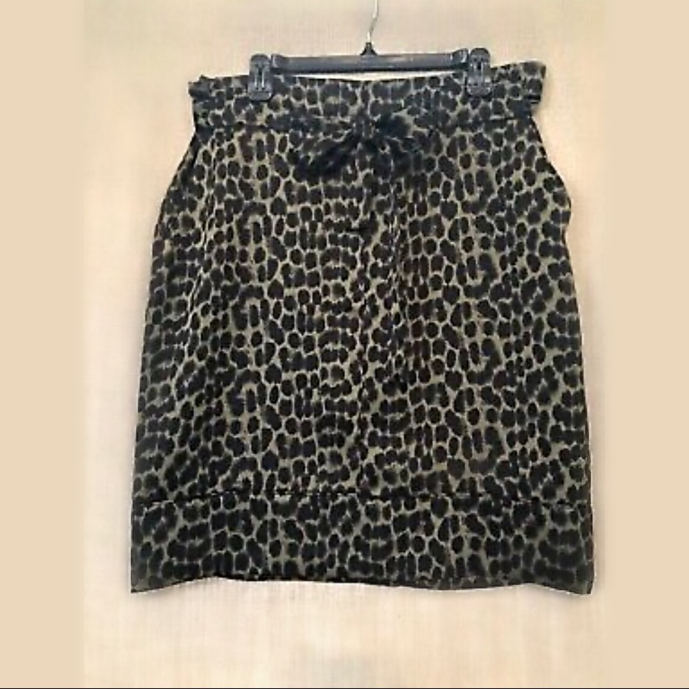 Satin Leopard Tie Waist Career Skirt